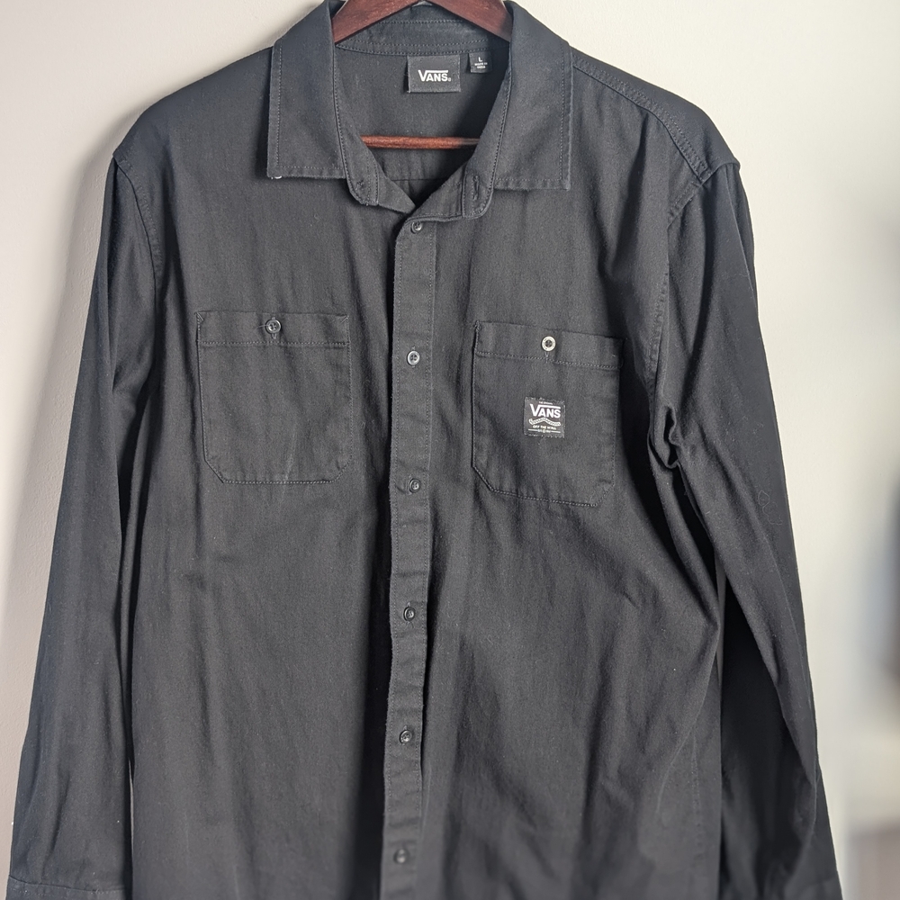 Vans Off The Wall Men’s Black Work Shirt Long Sleeve Button Up Twill L Large